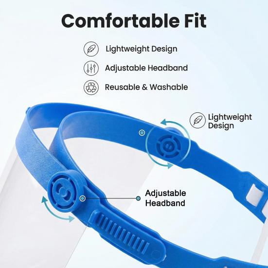 Nastavitelný průhledný obličejový štít proti zamlžování a stříkající vodě s elastickou čelenkou Lehký ochranný štít pro práci, DIY a venkovní aktivity