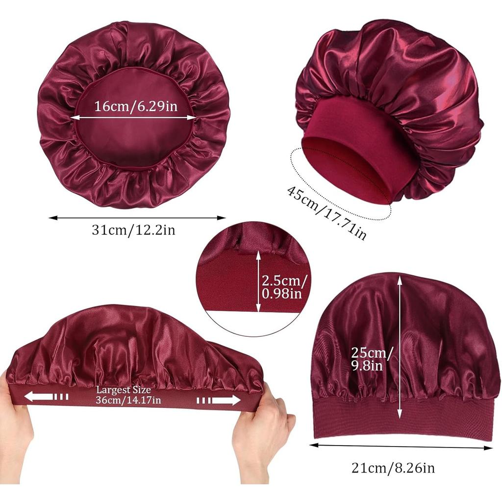 Pack of 4 Satin Hair Caps, Bonnet Sleep Cap, Sleeping Cap, Reusable Satin Bonnet, Elastic Hair Net for Sleeping for Women and Girls