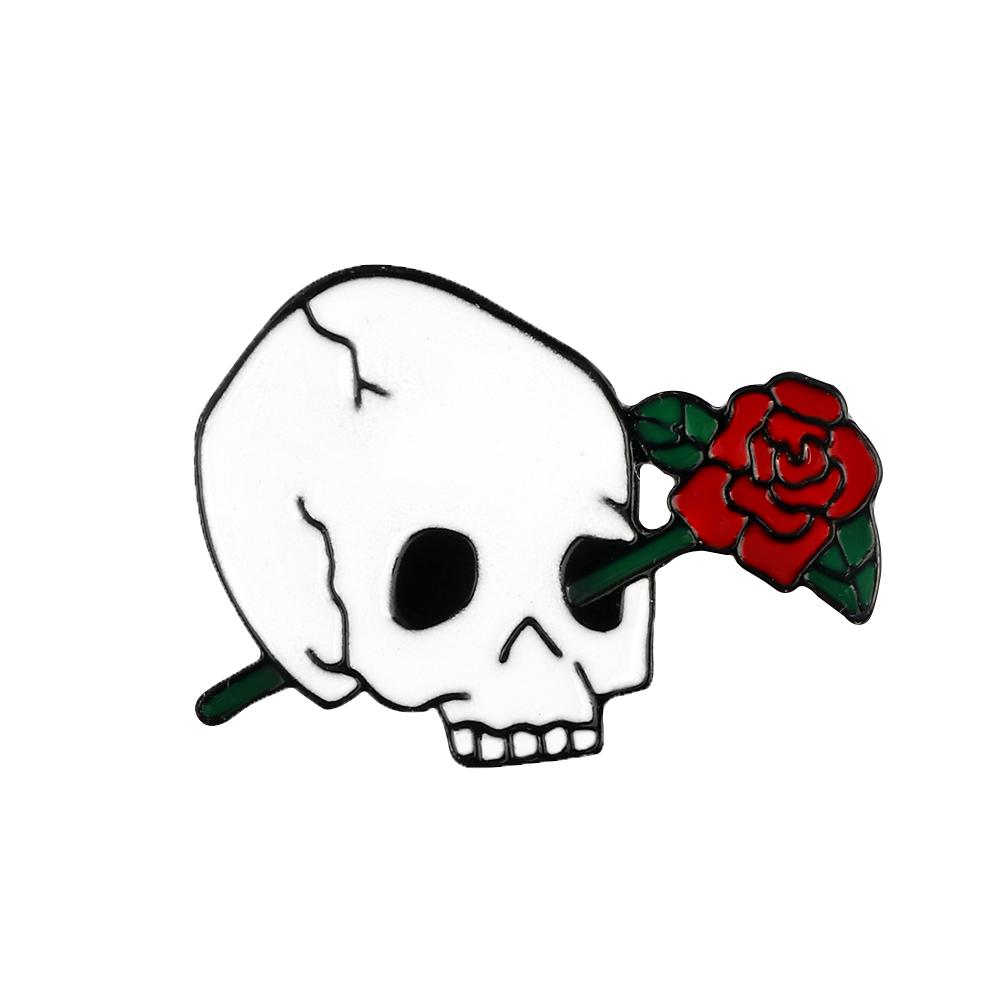 Skull Series Punk Creative Brooches Rib Skeleton Rose Flower Badge Bag Denim Enamel Lapel Pins Gifts for Friends Fashion Jewelry