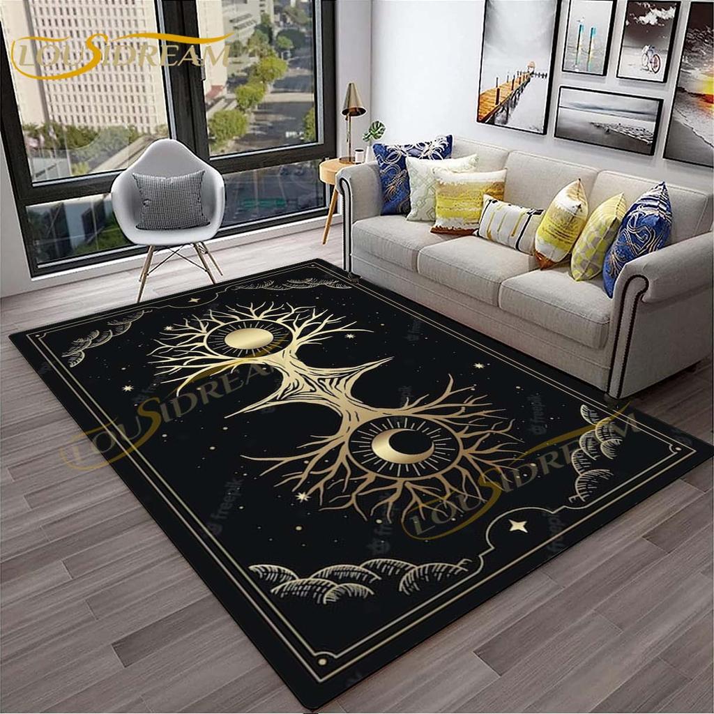 3D-Teppich mit Baum des Lebens, geheimnisvoller Tarotkarten-Teppich für Schlafzimmer, Wohnzimmer, Schlangenteppiche, Boho-Mondphase und Sterne, Schmetterlingsteppich