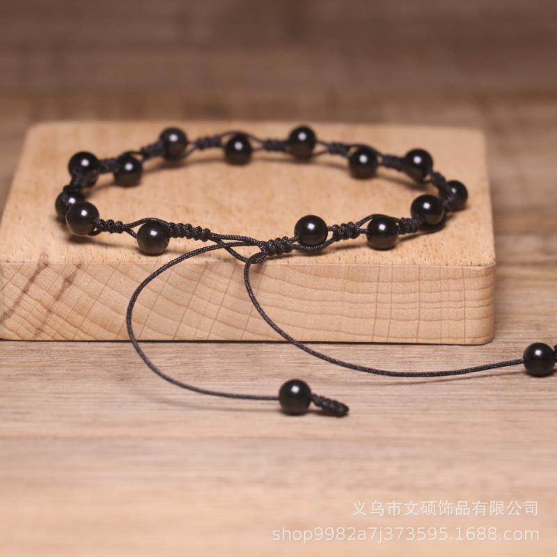 Black Obsidian Beaded Anklet – Handmade Grounding Protection Jewelry, Adjustable Healing Foot Bracelet for Men Women