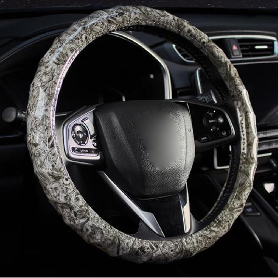 15 Inch Leather Steering Wheel Cover Peach Wood Grain Anti-Slip Breathable Comfortable Four Seasons Universal Car Wheel Protector (Coffee)