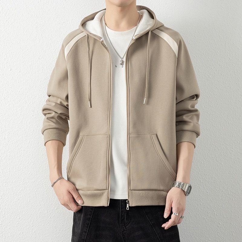 Foreign Trade Surplus Casual Hooded Zip-Up Sweatshirt for Men, New Spring and Autumn Color-Blocking Student Versatile Sports Loose Jacket