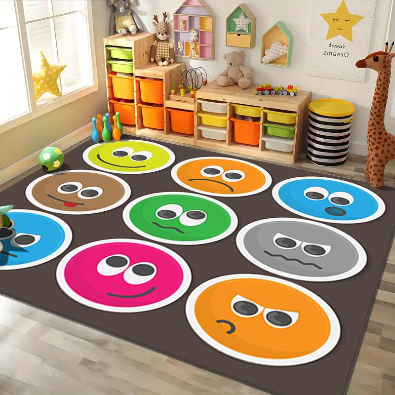 Educational Kids Rugs Alphabet Design Emotion Faces Pattern Colorful Learning Mats for Childrens Room Decor