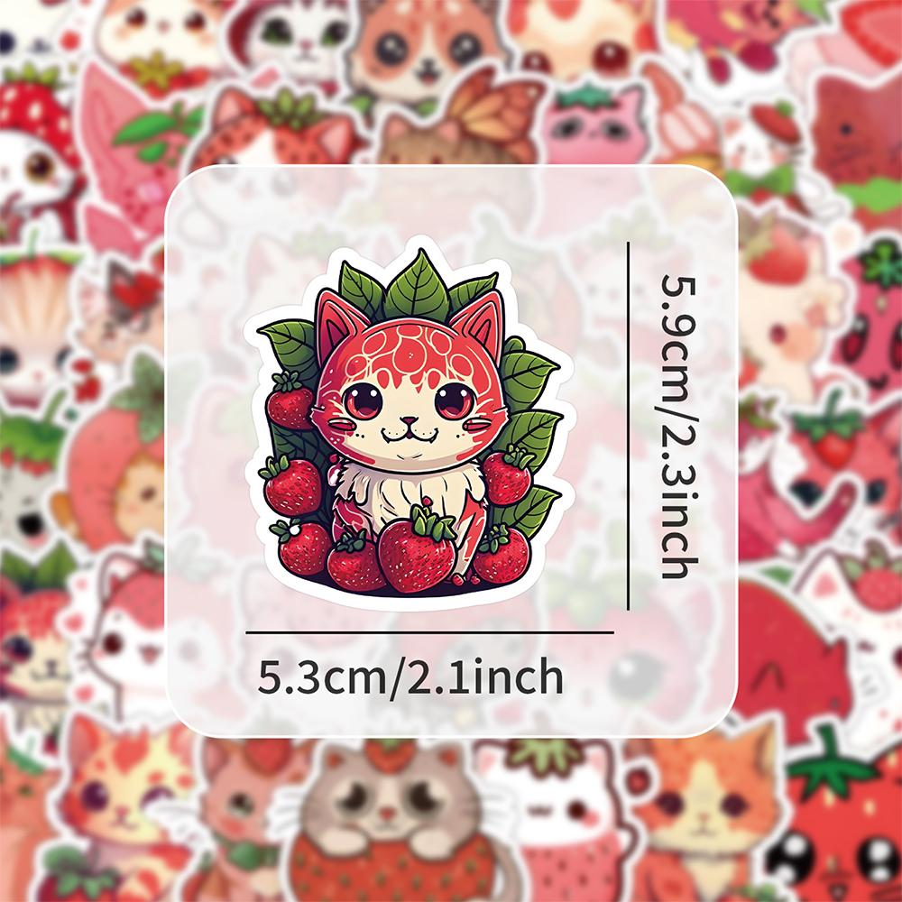 10/30/50pcs Kawaii Cute Cartoon Strawberry Cat Stickers Decals for Kids Toy Water Bottle Scrapbook Phone Case Graffiti Sticker