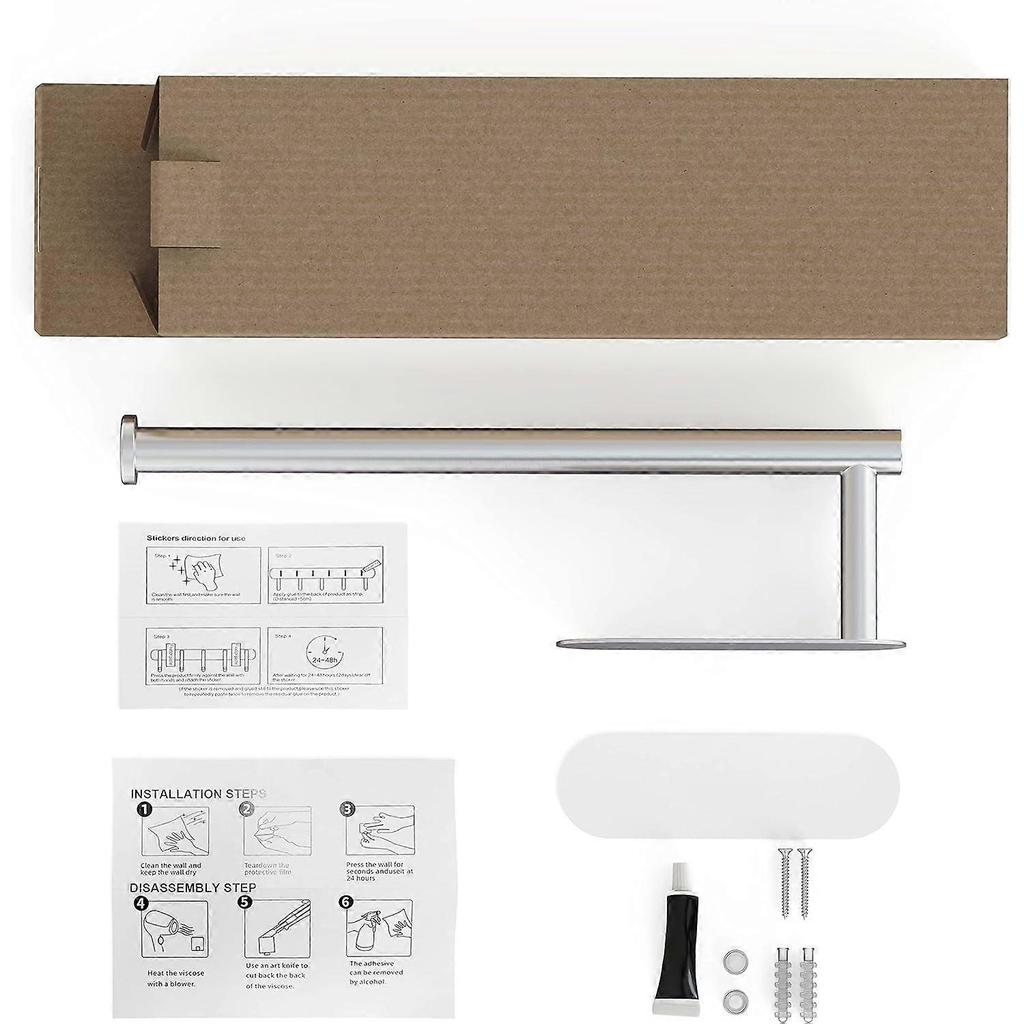 Kitchen Roll Holder under Cabinet - Premium Stainless Steel- Easy Installation of Self-Adhesive or Drilling Mounted - Black