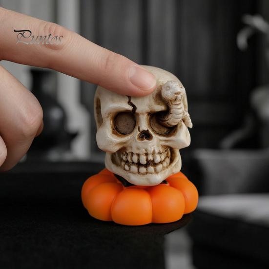 Desktop Halloween Decorations 2Pcs Rotating Tombstone/Pumpkin/Ghost/Skull Figurine, Funny Toy, 360 Resin Pumpkin Figurines Degree Swivel Ornaments for