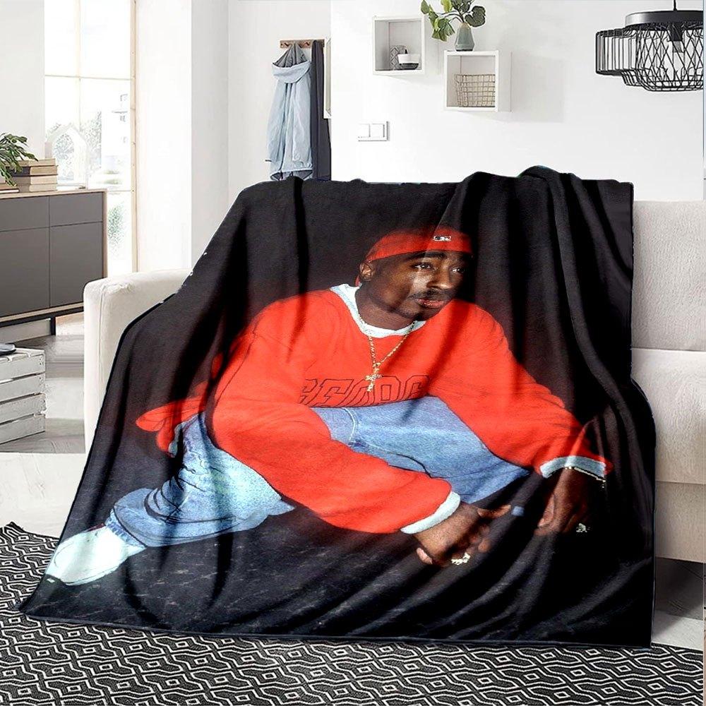 1pc 2PacHip Hop Blanket Soft Lightweight All Season Multi Purpose Throw for Sofa, Bed, Office & Picnics, French Style with Iconic Album Art & Quotes