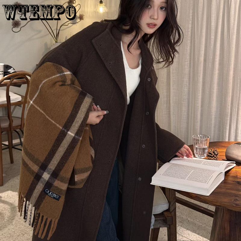 Women's Plaid Scarf Sweet and Western-style Blend Wool Shawl Long Warm Scarf