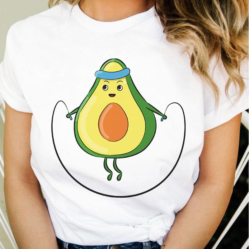 

Tee Shirt Women Tops Short Sleeve Avocado 90S Trend Cute Tshirt Summer Graphic T Shirt Print Clothing Cartoon Female T-Shirts S білий