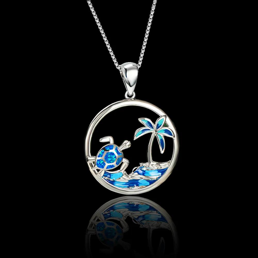 Bohemia Cute Sea Jellyfish Pendant Necklace For Women Charm Crystal Blue Imitation Opal Necklace Wedding Party  Gift