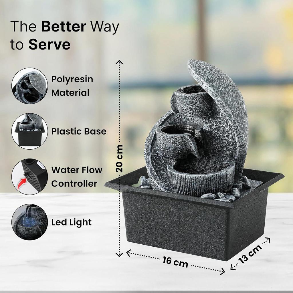 Polyresin Water Fountain for Home Decor (20cm)| Water Fountains for Living Room, Office, Reception | House Warming Gifts