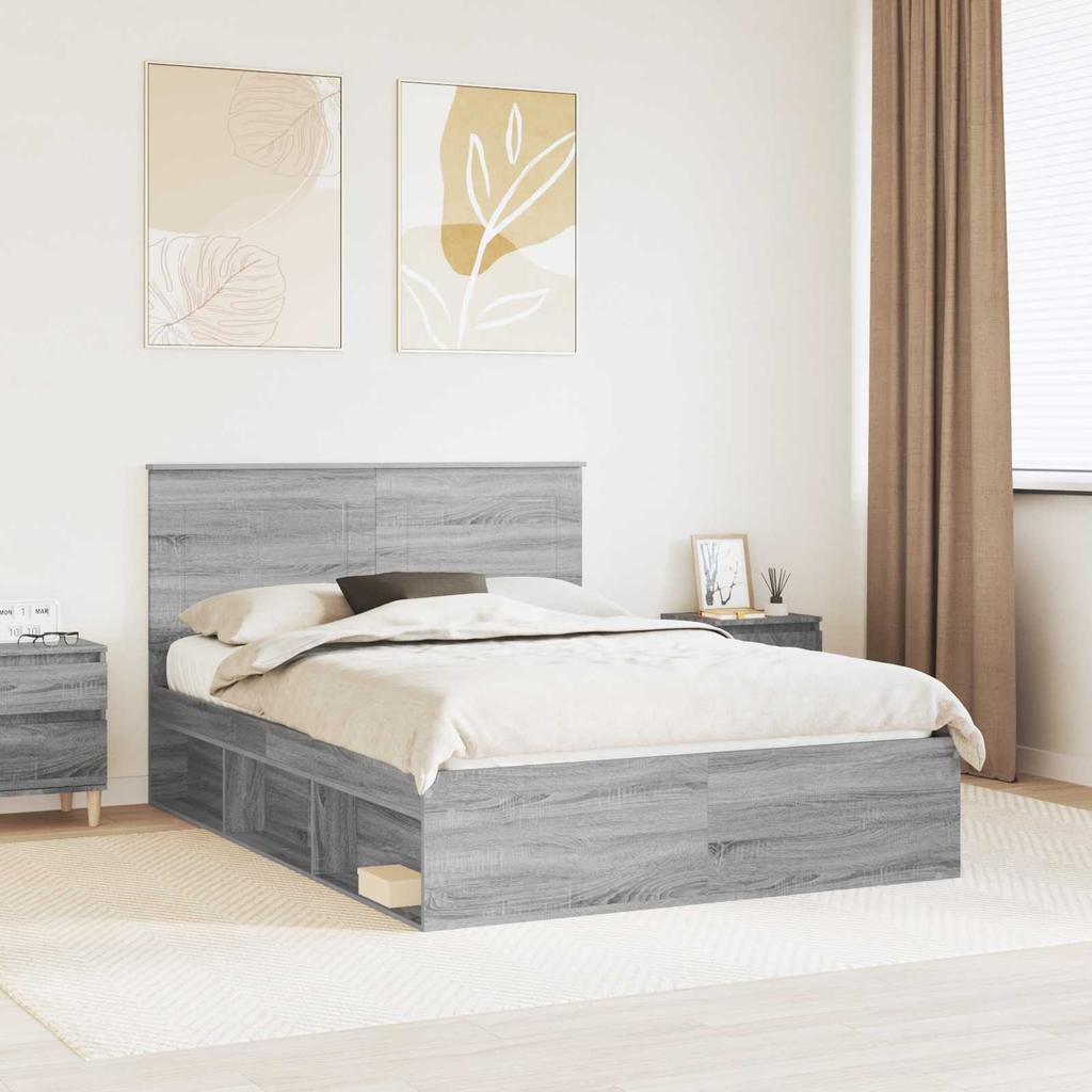 Bed Frame in Grey Sonoma 140 x 200 cm Solid Pine Wood