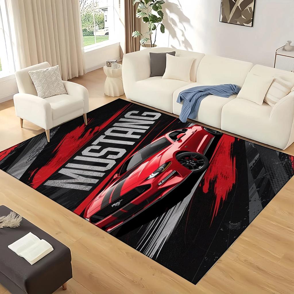 3D Mustang Racing Car Sign GTR Area Rug,Carpet Rug for Living Room Bedroom Sofa Doormat Decoration, Kids Play Non-slip Floor Mat