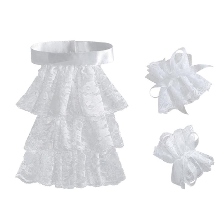 

Adjustable Tie Ruffled Collar Wrist Cuffs For Victorian Age Costumes and Cosplay Halloween Accessory белый