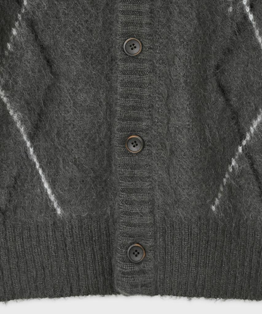 Belier Brushed Argyle Cardigan - Grey