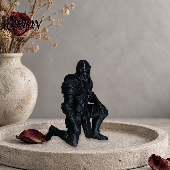 Knight Statue Decor 3D Printed Kneeling Statue, Medieval Armored Figurine, Unique Gift for Him Desktop Warrior Sculpture Home Office Desk Decoration