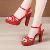 Size 32-43 Silver Gold Woman Wedding Shoes Women Platform Summer 2025 Block High Heel Sandals for Office Model Party