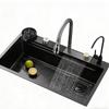 Stainless Steel Kitchen Sink with Nano Coating, Pull-Out Rain Shower, and Large Single Bowl for Vegetable Washing.