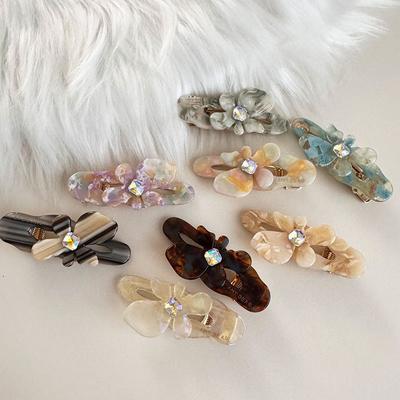 French Temperament Rhinestones Small Flower Hair Clip Acetic Edge Clip Bangs Clip Duck Beak Clip Top Clip Hair Accessories