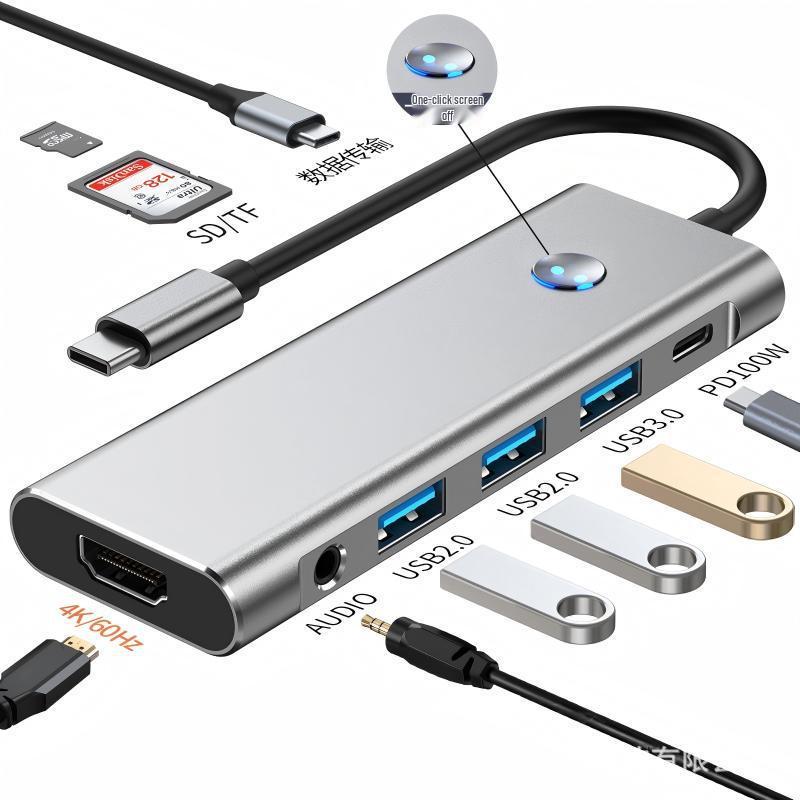 USB-C Hub 3.0 with One-Key Screen Off, 4K HD Casting, USB 3.2 10G Converter