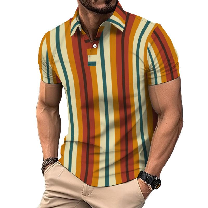 Men's Summer Short Sleeved Shirt with Personalized 3D Printed Button Polo Shirt