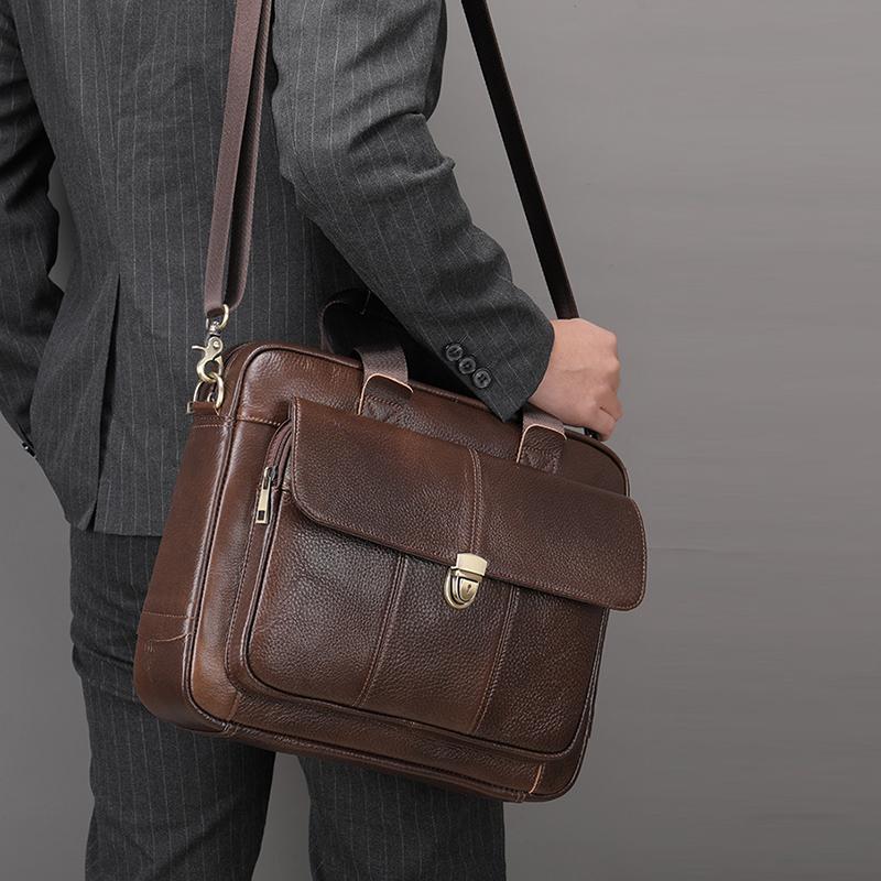 New Men's Briefcase Casual Vintage Genuine Leather Handbag Large-Capacity Business Laptop Bag Crossbody Bag