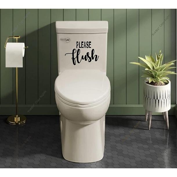 Please Flush Decals for Bathroom Toilet Seats Flushing Reminder Decal Vinyl Sticker, 8.0 Inches Wide x 5.5 Inches Tall, | 01 Black |