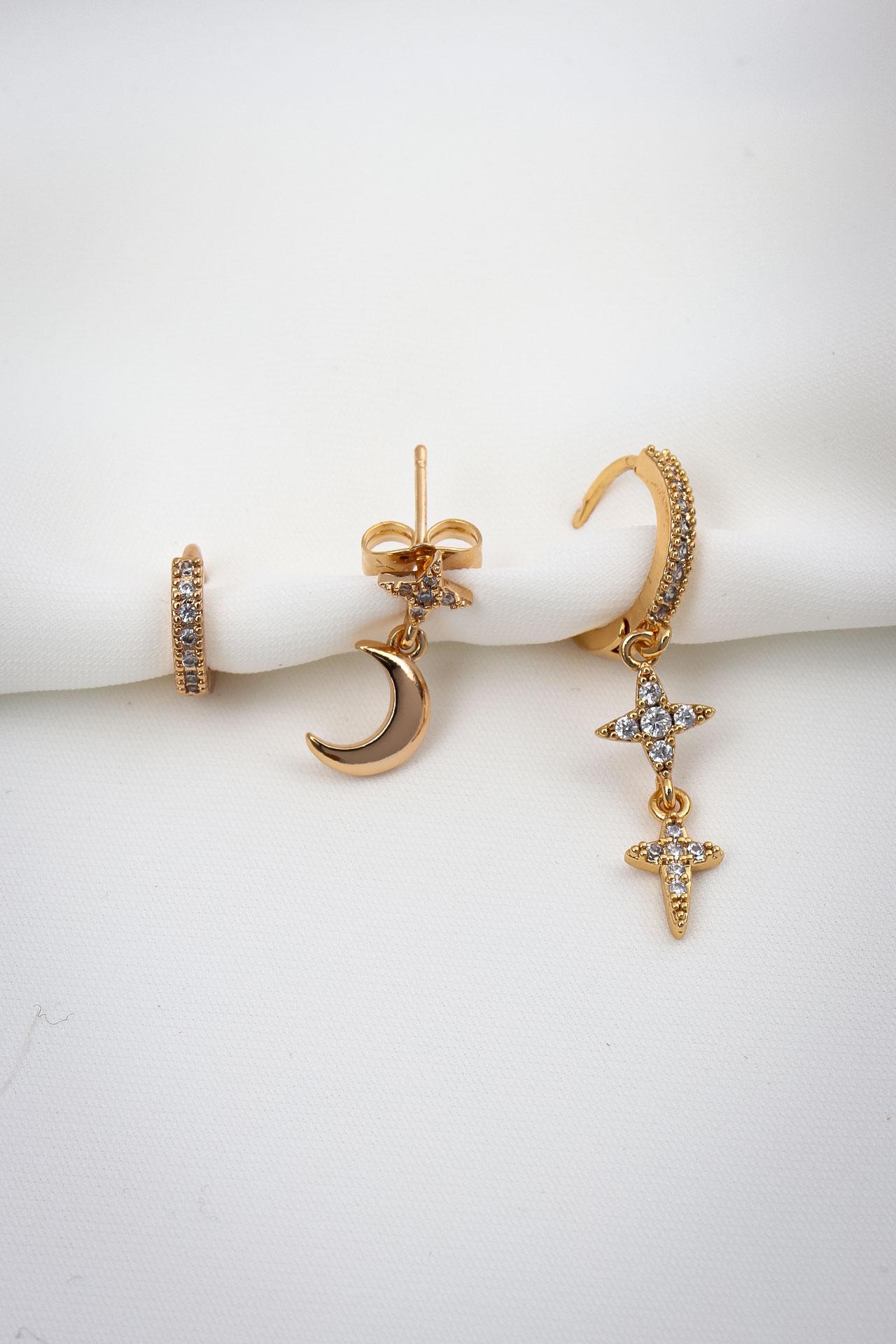 

Трехкомпонентные серьги с подвесками Polar Star золотого цвета