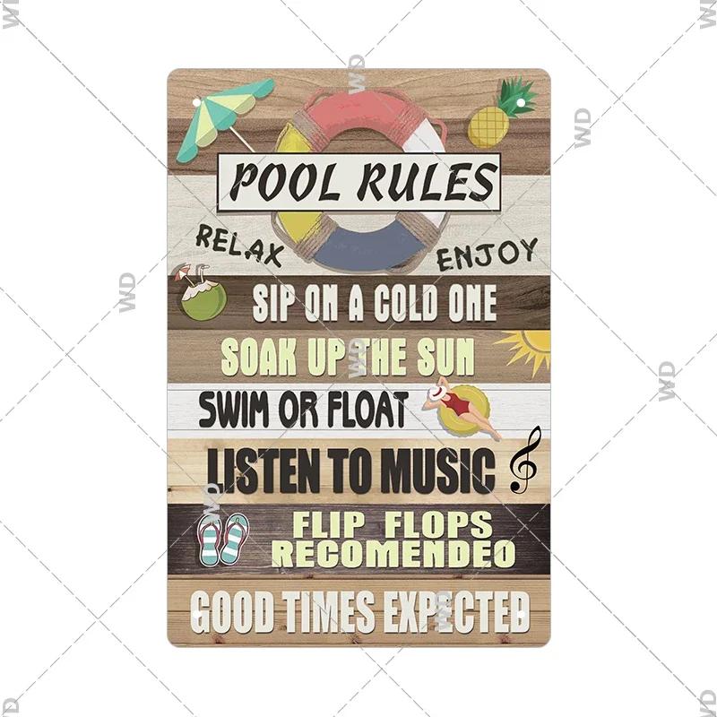 Tin Sign Pool Funny Rules Vintage Plaque Welcome Warning No Swimming Instruction Metal Sign For Home Pool Store Club Wall Decor