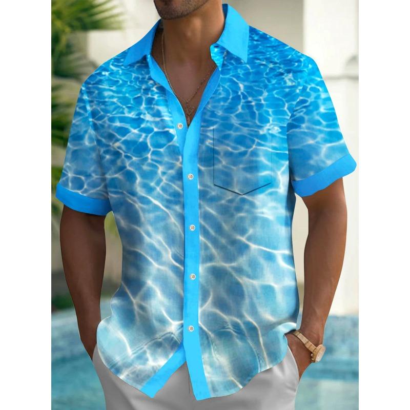 Nuova Camicia Stampata Hawaii Primavera/Estate Moda Tempo Libero Passeggiata in Strada Turista Spiaggia Apertura Totale Manica Corta con Bottoni