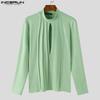INCERUN Männer Frühling Herbst High Neck Plissee Tops Casual Cut Out Langarm Shirts