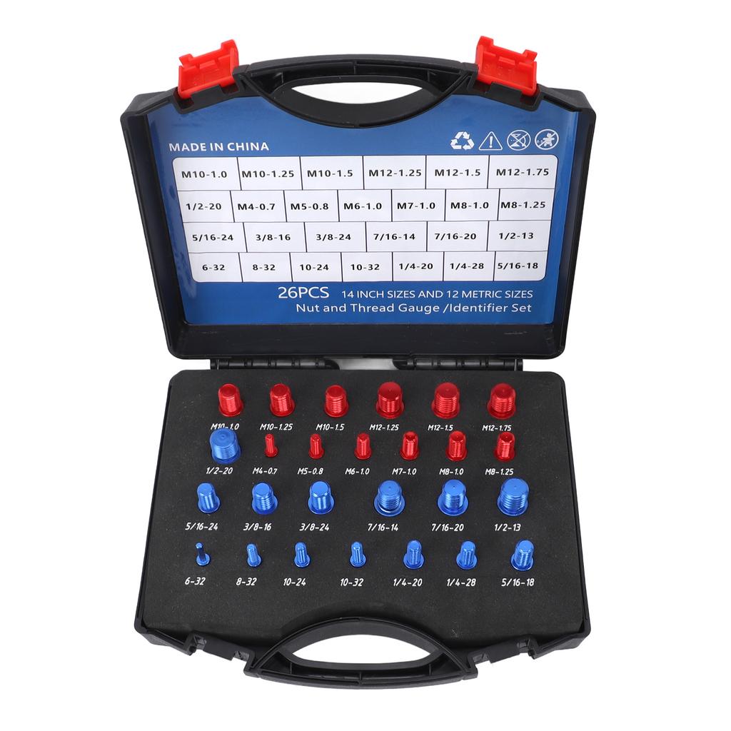 Mutter Schraube Gewindeprüfer 12 Metrisch 14 Zoll Mutter Schraube Messlehre mit Etui für engen Bereich Rot Blau