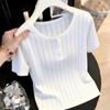 Summer New Knitted Shoulder Short-sleeved T-shirt Women's Thin High-end Loose Belly-covering and Thin Short Top