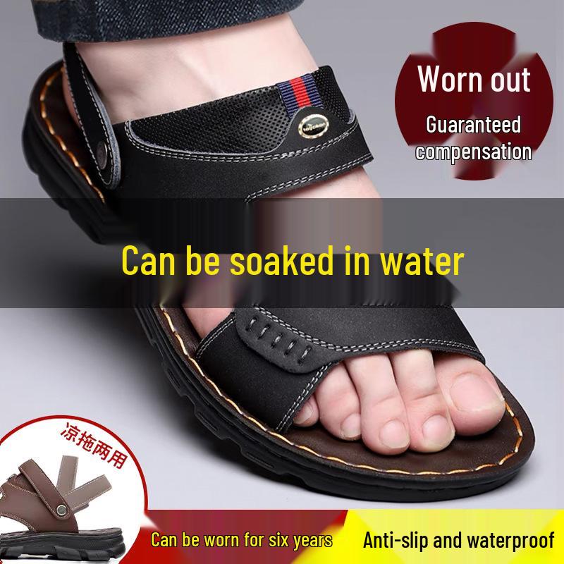 

Мужские летние 2025 года нескользящие водонепроницаемые сандалии: Износостойкие, Мягкая подошва, Тапочки двойного назначения для мужчин среднего возраста 45 [Size Down One]
