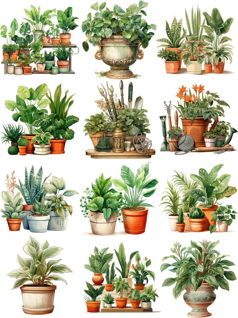12Pcs/Pack Green Courtyard Sticker DIY Craft Scrapbooking Album Junk Journal Decorative Stickers