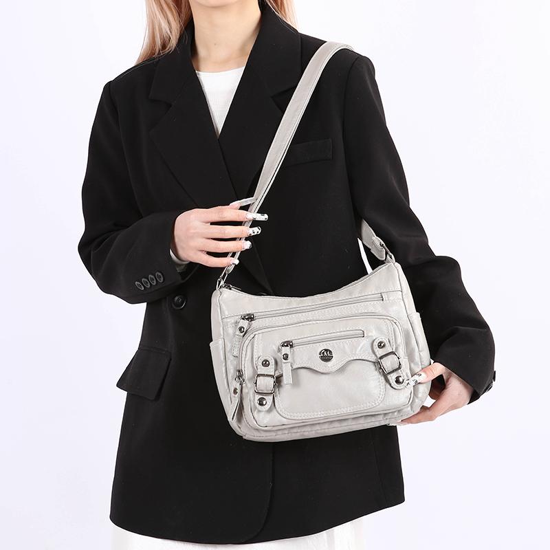 Skulderveske Stor Kapasitet Flerlags Mykt Skinn Dameveske Middelaldrende Og Eldre Morsveske