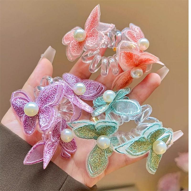 Schmetterling Perle Glattes Haarseil Haarbänder Stirnband Telefondraht Haarbänder Pferdeschwanz Haarseil