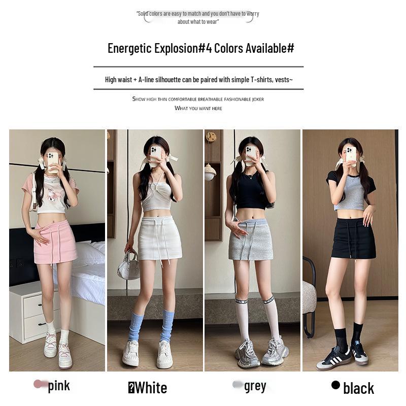 2025 Sporty A-Line Drawstring Midi Skort for Women