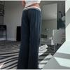 Blue Velvet Casual Pants Streetwear Stitching Straight Trousers Vintage Drawstring Low Rise Loose Women's Pants Basic 2025 Spring Autumn