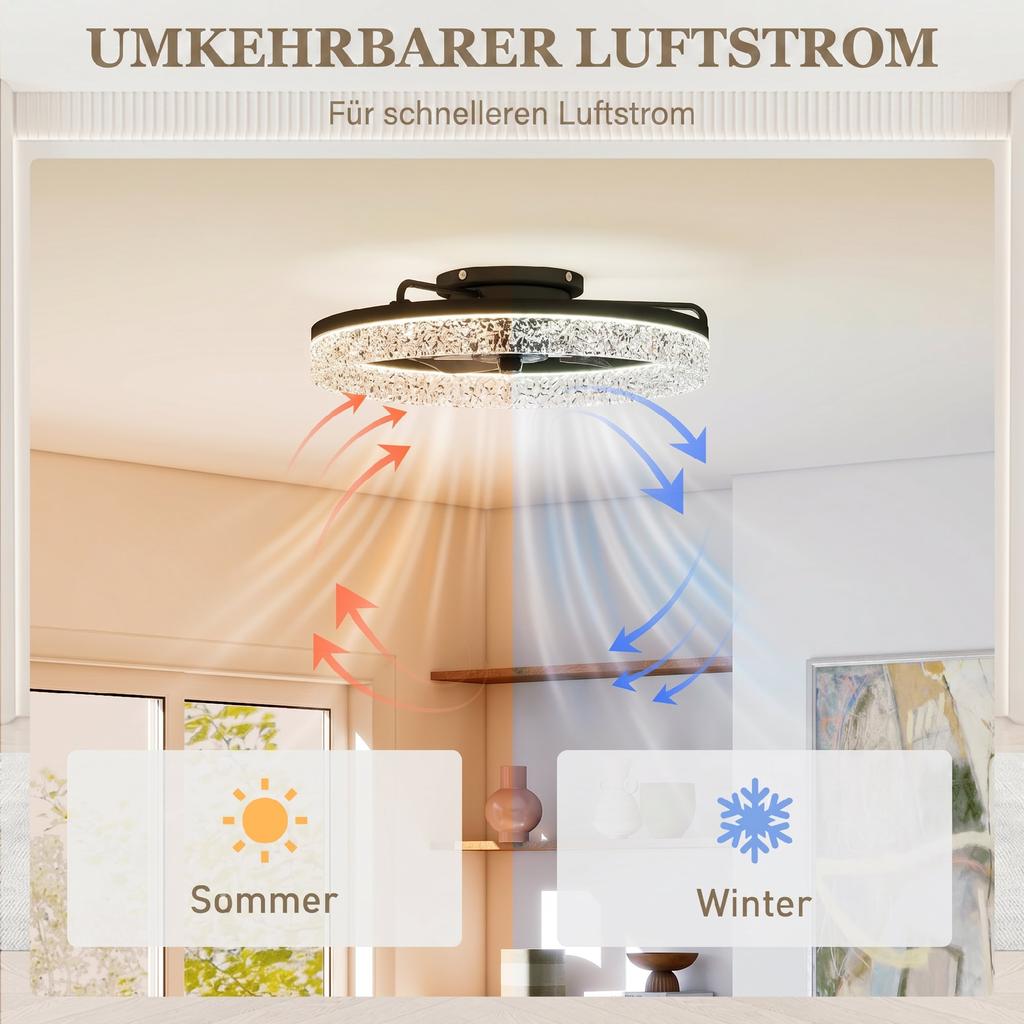 Wentylator sufitowy z oświetleniem, ściemniany wentylator sufitowy LED z pilotem do sypialni i salonu, czarny
