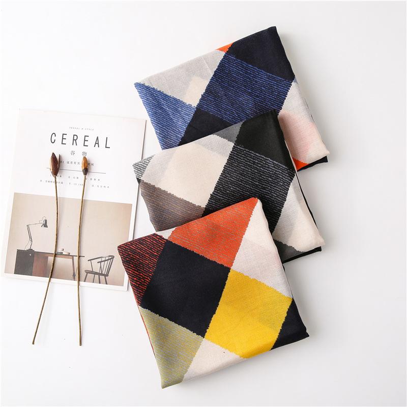 Korean Version Diamond Colored Scarf For Women'S Winter Cotton And Linen Vacation Beach Scarf Dual-Use Shawl Warm Scarf