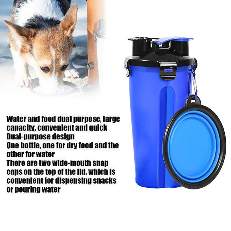 2 In 1 Pet Water Bottle with Food Container Portable Leak Proof Dog Water Bottle Collapse Bowls Outdoor Water Bowls for Pet Cat