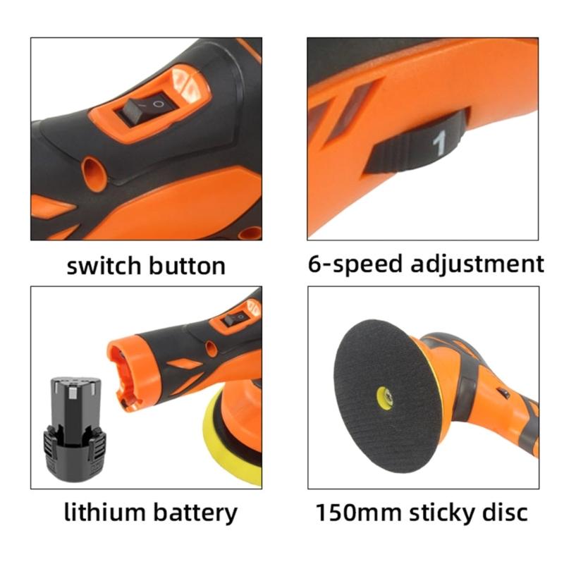 Cordless Car Buffer Polisher Lithium Rechargeable Battery Cordless Polisher with 6 Variable Speed Buffer Polisher