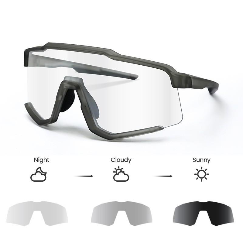 Unisex Cycling Sunglasses With Photochromic Lenses Running Mountain Biking Wind Protection UV400 Gray Frame with Gray Lens Photochromic
