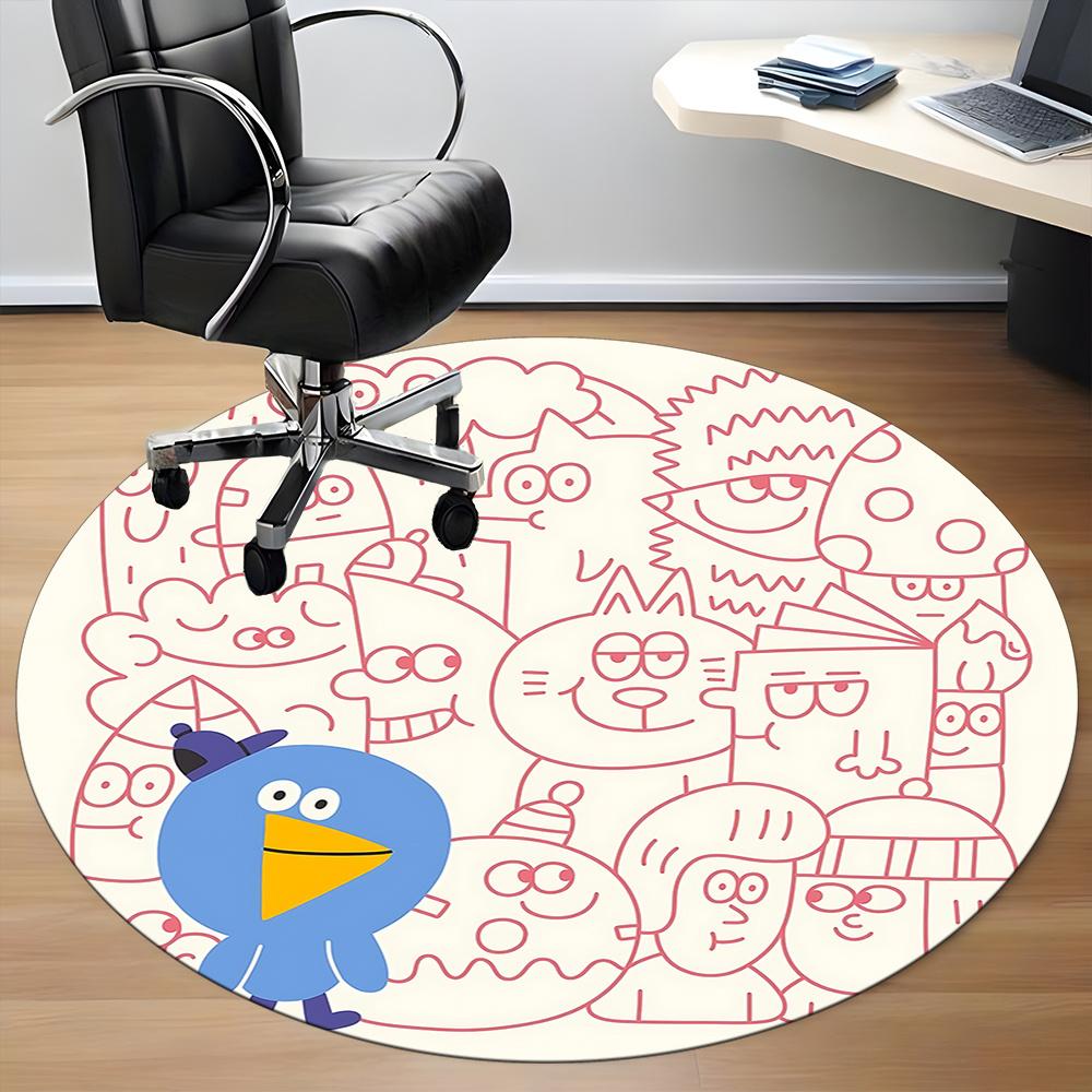 1pc Cartoon Pattern Office Round Area Rug, Indoor Mat Suitable ForOffice, Under Office Chairs Bedroom Living Room Home Decor, Room Deco 041