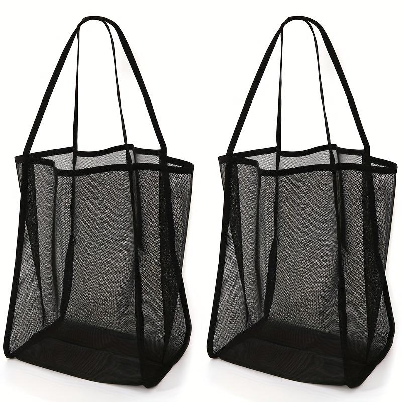 1/2pcs Large Mesh Beach Bag Set, Oversized Tote with Sturdy Handles for Travel,Vacation,Pool&Camping,Durable Storage Bag, Black
