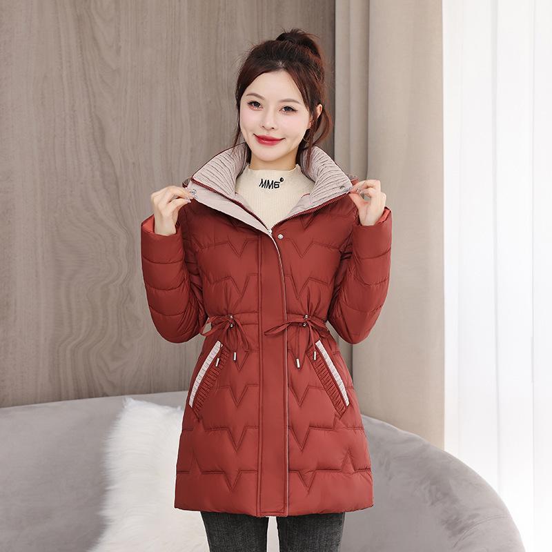 Damen Wintermantel im koreanischen Stil - Schlank geschnitten, dick, warm, mittellang, wattierte Jacke