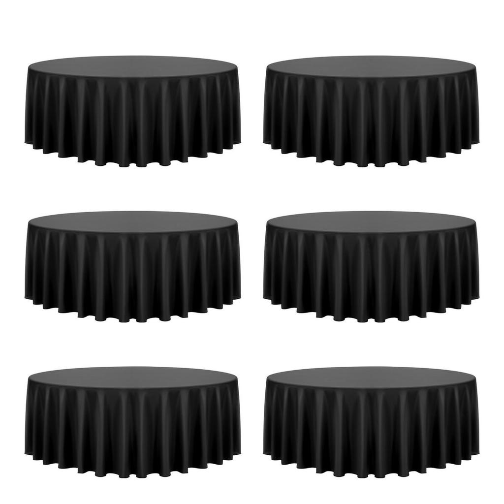 Black Round Tablecloths 6 Pack, 120 Inches In Diameter, Stain- & Wrinkle- Resistant, Machine Washable Table Clothes, Polyester Fabric Table Covers for