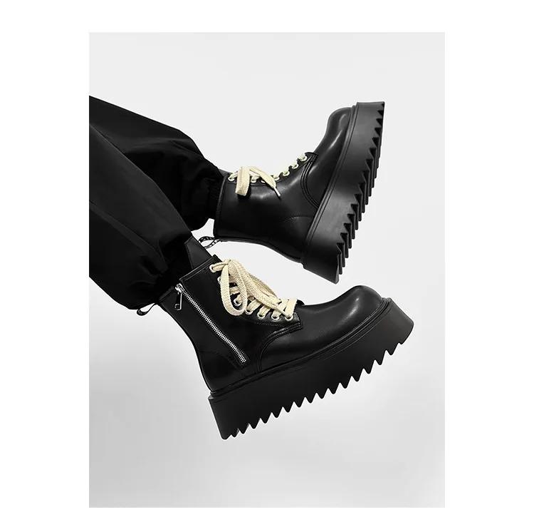 

Мужские мотоботы челси на молнии в британском стиле 2025 года, осенне-зимние кожаные ботинки с высоким верхом и толстой подошвой, зимние ботинки 42